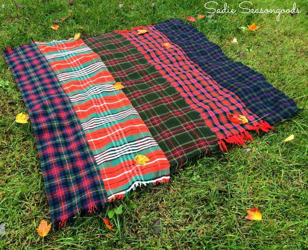 Warm stroller blanket from upcycled wool scarves