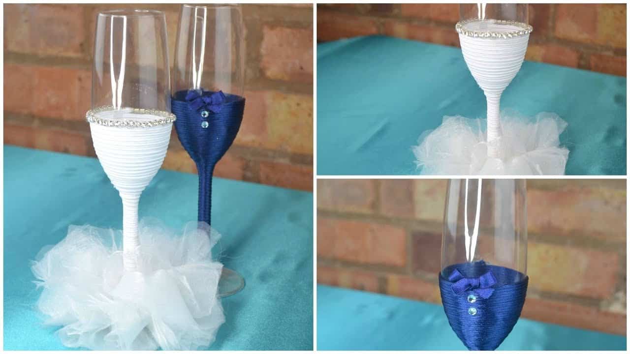 DIY bride and groom wedding toasting glasses