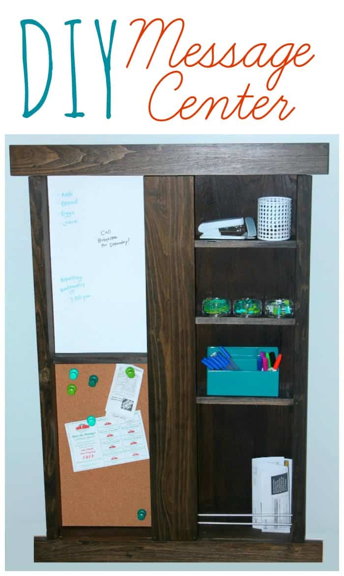DIY wooden message centre with shelves
