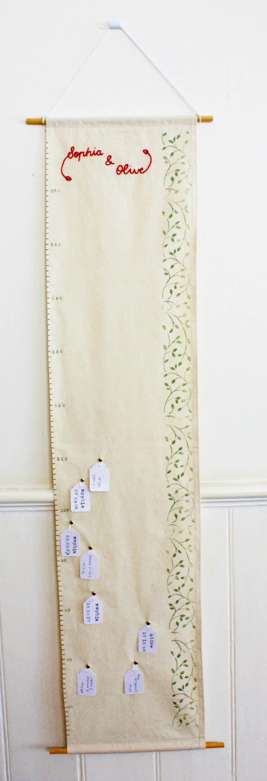 Embroidered muslin height chart