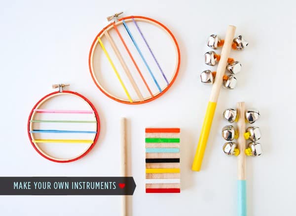 Embroidery hoop, block, and stick wooden instruments