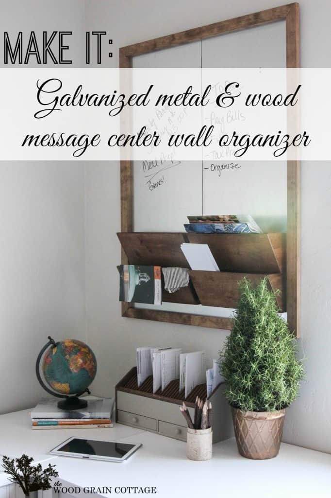 Galvanized metal and wood message centre and wall organizer