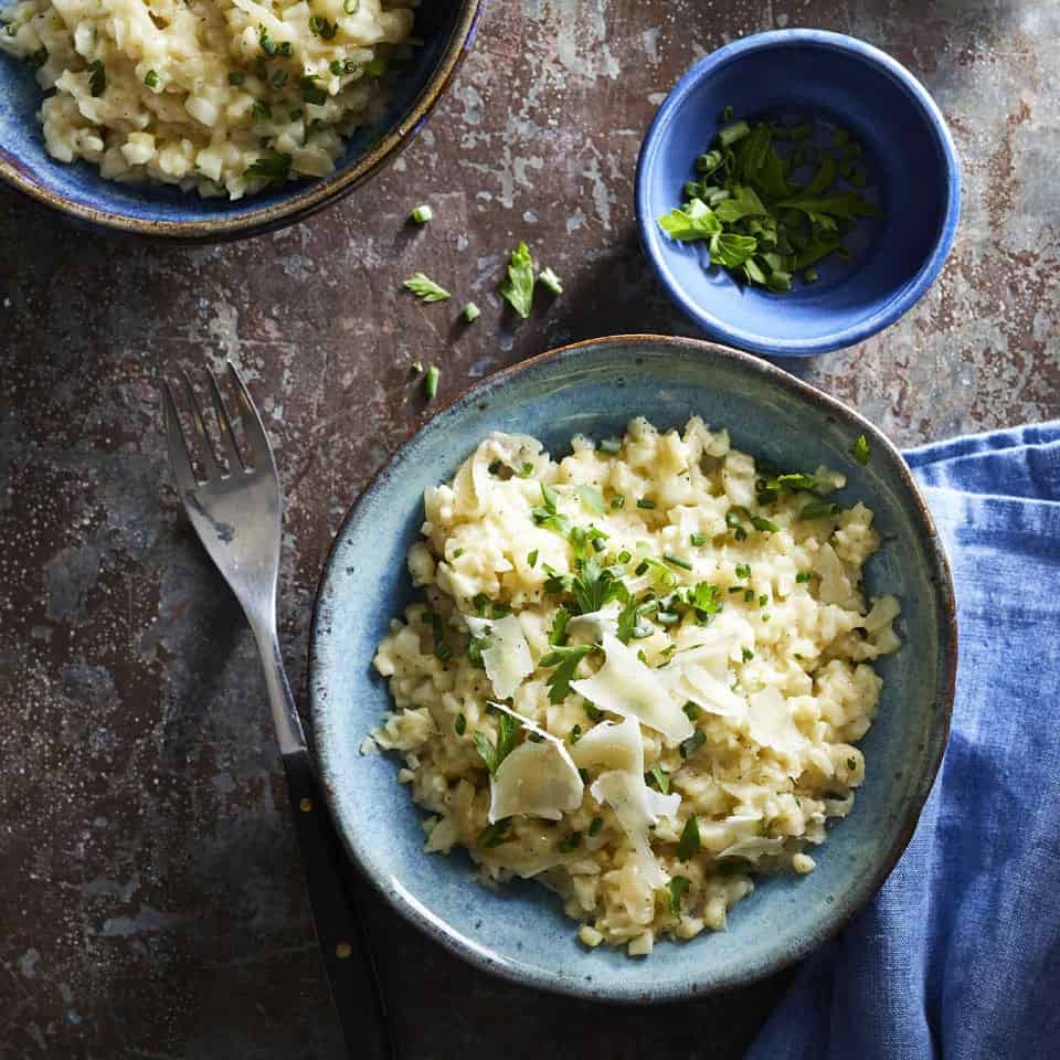 Risotto made from frozen cauliflower