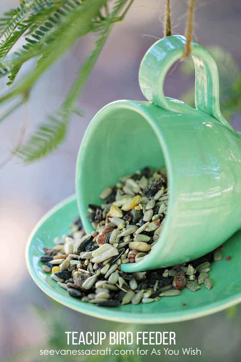 DIY teacup bird feeder