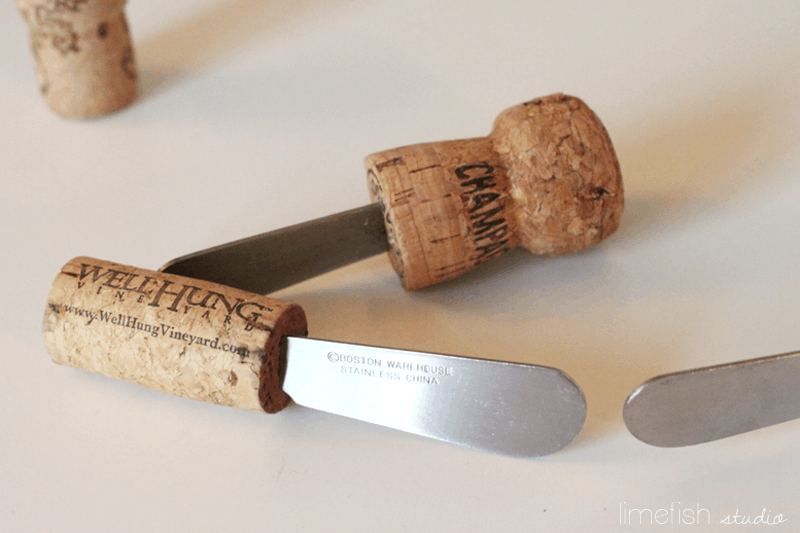 DIY wine cork cheese knives