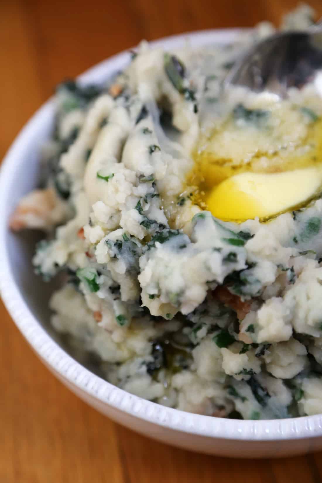 Traditional Irish colcannon with melted butter